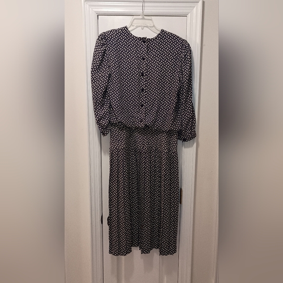 Leslie Fay Vintage Blue White Print Pleated dress size 14 - Picture 3 of 11